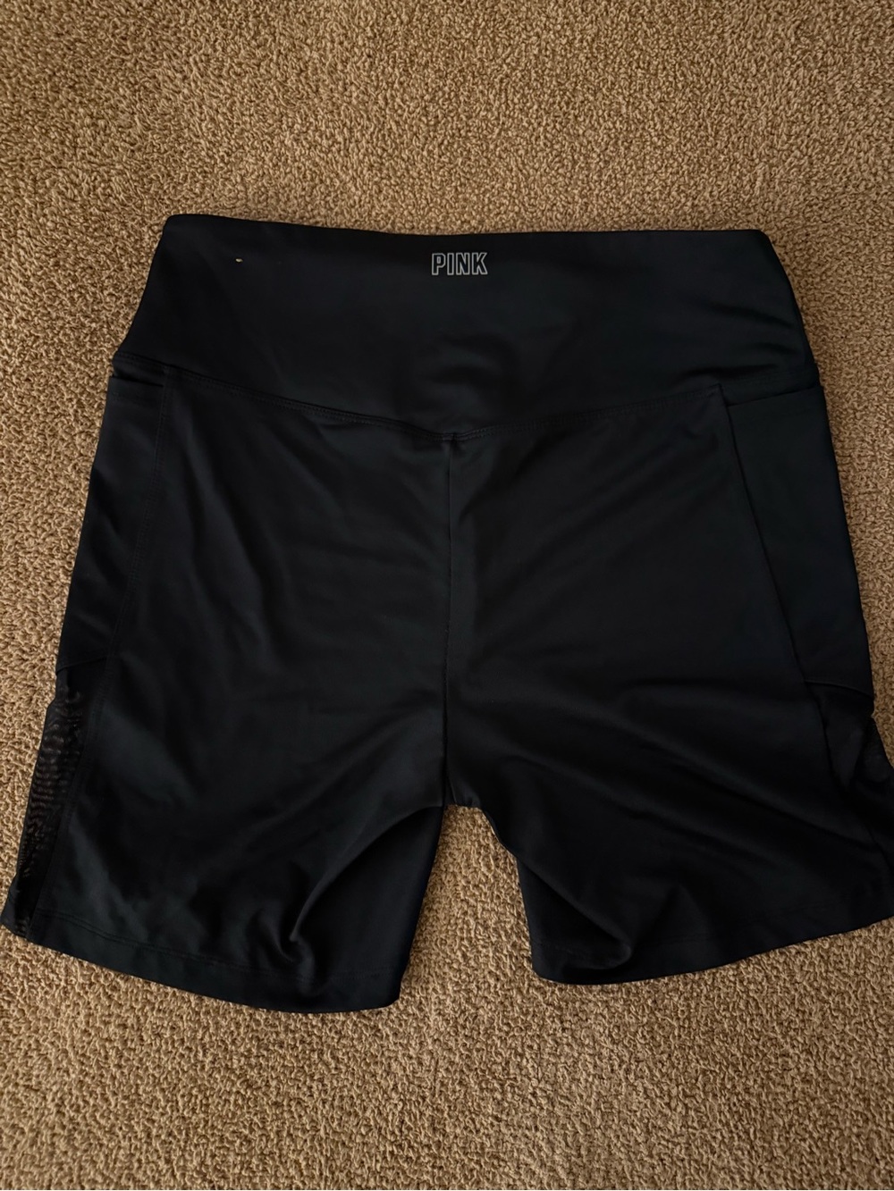 PINK Victoria's Secret Black Athletic Mesh-Panel Shorts